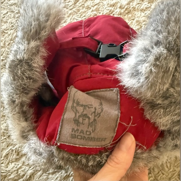 Mad Bomber Rabbit Fur Trapper Hat Red w/ Natural Rabbit Fur L Large Warm Winter - Picture 4 of 8